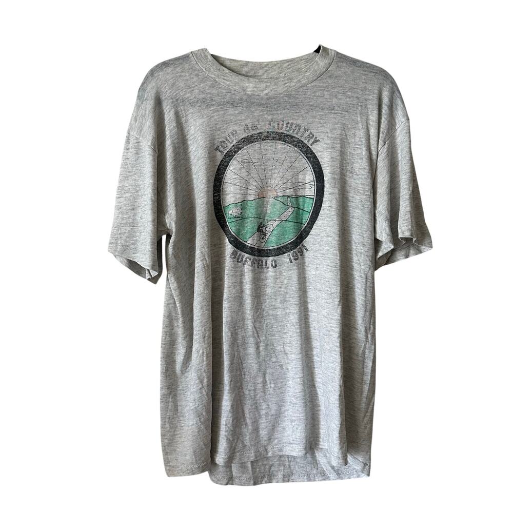 Vintage Tour de Country Buffalo 1991 Graphic Short Sleeve Tee Gray XL